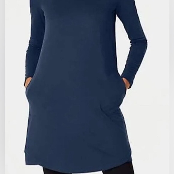 NWOT Purejill Luxe Tencel Cowl Neck Jersey Dress Blue Long Sleeve Pockets XL - Picture 3 of 17